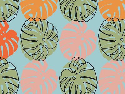 Seamless pattern with stylized monstera leaves adobe illustrator design graphic design illustration tropics vector
