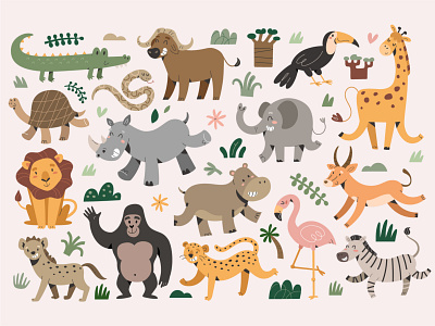 Cute african animals illustrations
