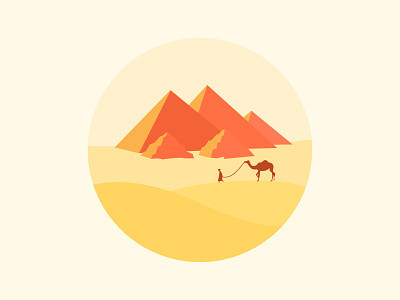 Scenery icon camel color，pyramid desert mountain sunset