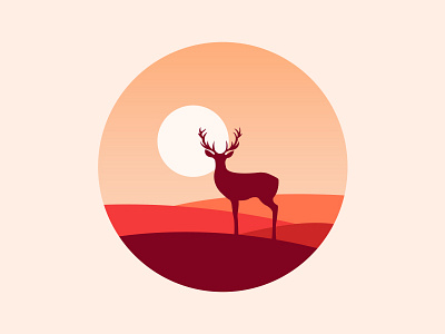 Scenery icon deer mountain sun