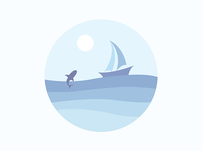Scenery icon the shark the ship the sun the water the waves of the sea