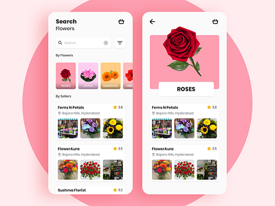 Florists near me app application buy debut florists flowers flowershop interface ios mobile nearest online rose search ui ux visual design