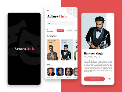 Actors Hub actors actorshub app art best bollywood colors debut filter flow movies ranveer search sort tollywood ui ux visual design