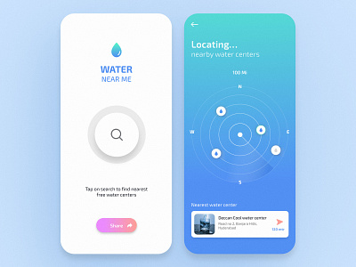 Water near me animation app blue clean dashboard findwater flat green ios iphone maps minimal mobile navigation responsive search simple water web website