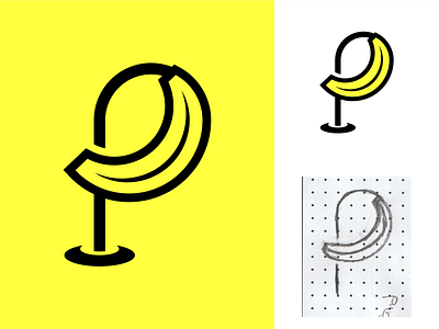 banana stand p logo banana black branding design graphic design illustration letter logo modern p stand typo typography vector yellow