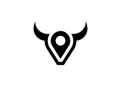 bull location logo black black and white branding bull combine design graphic design horn illustration location locatioon logo map modern pin simple vector white wild