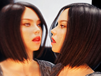 Mirror 3d details digital art face girl illustration portrait reflection