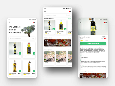 Marketplace Application Design android cart ecommerce filter markeplace mobile olive oil recipe search selling wishlist
