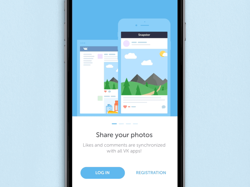 Welcome screen Snapster (onboarding) animation app camera explanation interactive ios mobile photo principle screen splash vk