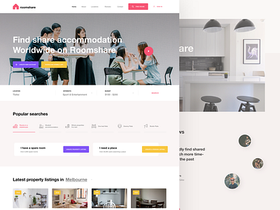 Roomshare Platform design home inspiration rent room room booking ui ui design ux ux design web web design