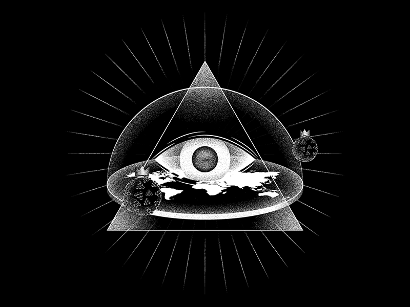 Conspiracy theories braincast conspiracy corona covid19 eye flat grain illustration noise podcast pyramid