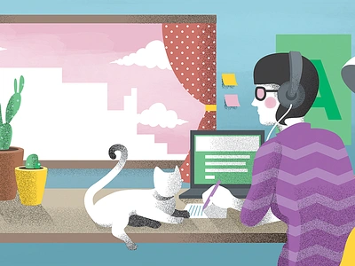 Home office cat editorial grain homeoffice illustration magazine noise woman