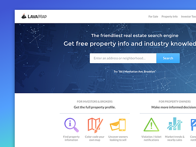 LavaMap Homepage branding homepage icons landing page map web website