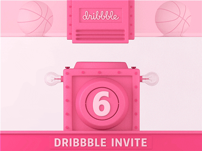 6 dribbble Invites 3d ball basketball c4d design dribbble invite light pink six