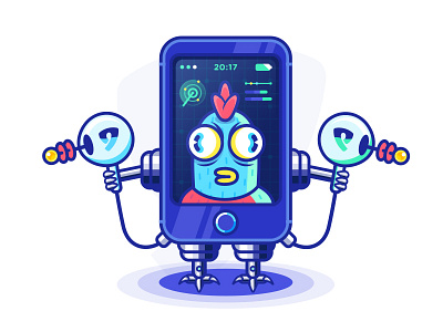 UI chicken blue character chicken color gun illustration phone pulse science