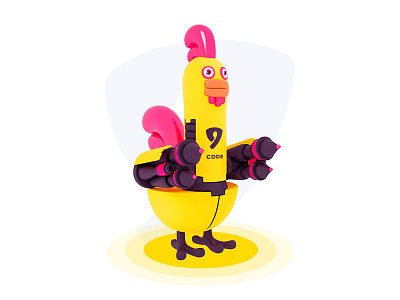 3D chicken 3d character chicken illustration missile yellow