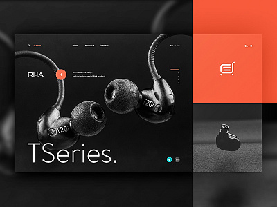 The earphone website design black cart earphone orange shopping web