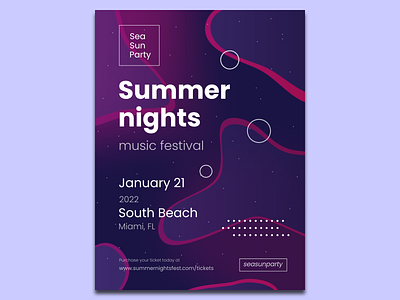 Summer Nights Music Festival Flyer 3d analog animation banner branding design event fest festival flyer fxr graphic design illustration logo miami motion graphics msuic music social ui