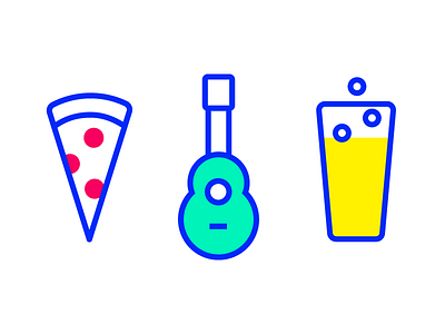 PIZZA! MUSIC! BEER! beer fun icons illustration music party pizza vector vibrant