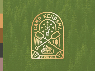 🏕️ camp forest gold green illustration kendama line logo mark