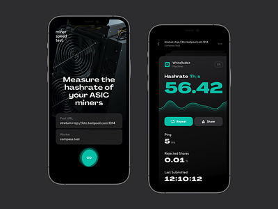 Mining Speed Test App 3d app app design cards dashboad interface miner minimal mobile speed typogaphy ui