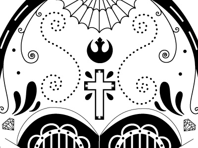 Forehead c3p0 day of the dead illustration skull star wars sugar skull