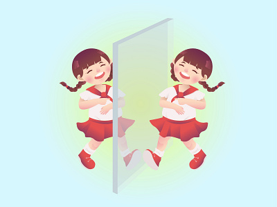 Laughing At Oneself braid braided cute design dribbble editorial editorial design editorial illustration expression face girl human illustration laugh mirror sailor skirt skirts twins vector