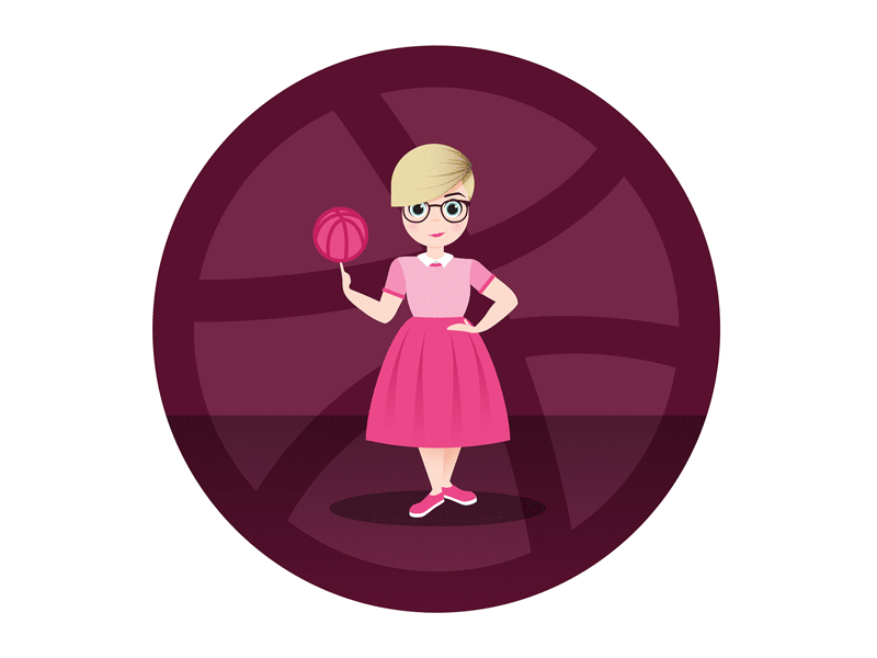 Hellooo, Dribbble! basketball debut dribbble gif girl illustration self portrait spin