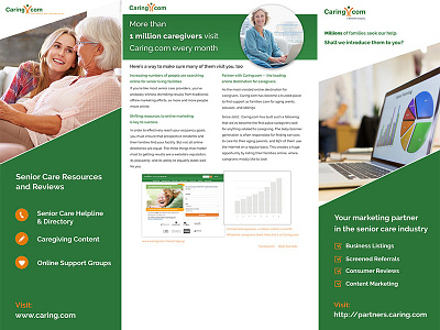Updated print collateral for Caring.com aarp assisted living caregiving print senior living startup tradebooth