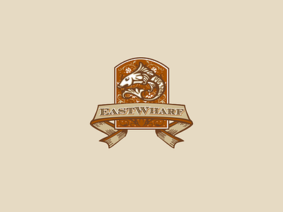 EastWharf logo fish icon logo logotype restaurant sea food typography