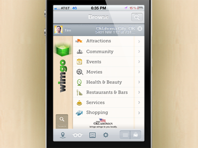 Wimgo iPhone Main menu ios navigation ui