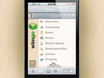 Wimgo iPhone Main menu