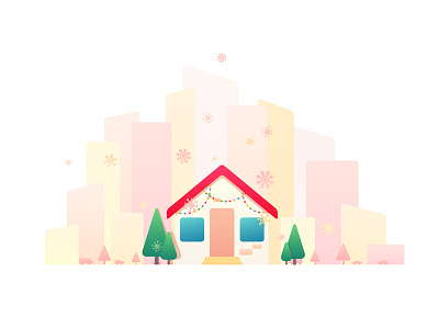 Happy New Year 2d christmas city gradient happy house illustrator merry new pink snow year