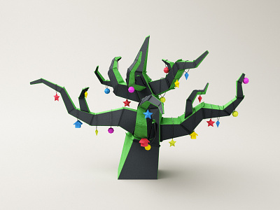 Paper Tree 3d black c4d christmas cinema 4d decorations funny green low poly paper tree xmas