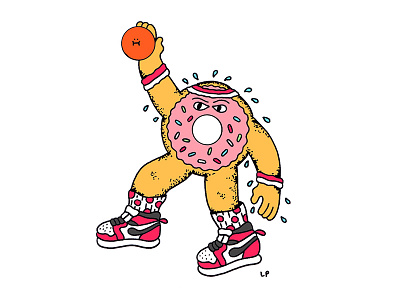 Dunking Doughnut basketball character design design doughnut drawing fashion food fun illustration pink shoes sports