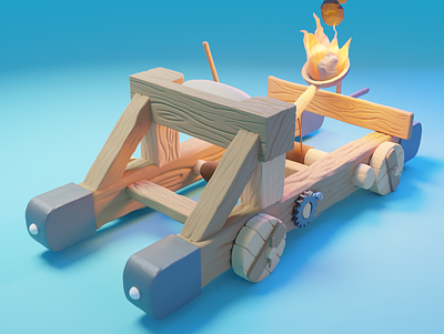 Low Poly Catapult blender blue catapult fantasy game art low poly low polygon lowpoly medieval render