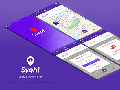 Syght branding and app concept android app branding concept geo location gun control ios map purple red safety ui