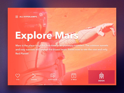 Space Tourism destination card - Explore Mars app card mars navigation red space space tourism spacesuit ui