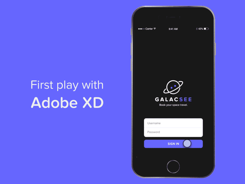 First experiment with Adobe XD adobe app blue experience design cc galaxy iphone mockup sketch space tourism xd