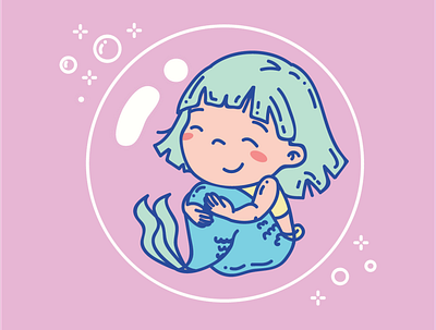 Safe Mermaid Vector Illustration bubble character design graphic design illustration in bubble mermaid safe vector