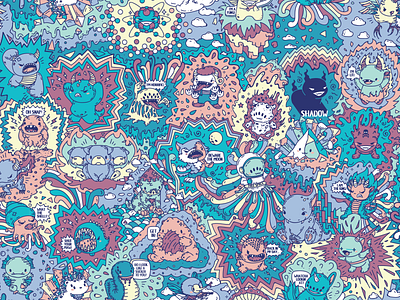 Colorful Monsters Vector Doodle Pattern