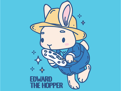 Edward The Hopper Vector Illustration animal pun artist animal artist pun artsy animal character design edward hopper edward hopper pun edward hopper rabbit edward the hopper graphic design illustration punny artist animal vector