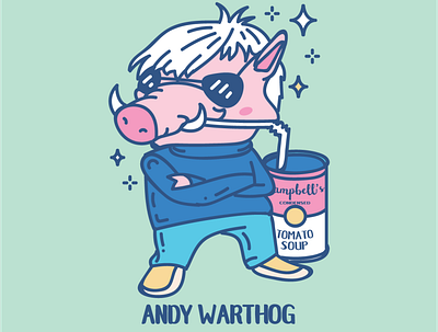 Andy Warthog Vector Illustration andy warhol andy warhol animal andy warhol pun andy warthog animal pun artist animal artist animal pun artsy animal character design graphic design illustration punny artist animal vector warthog pun