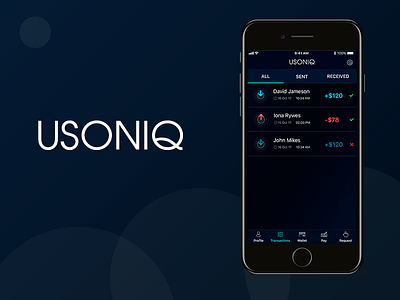 USONIQ - Money transactions App 2018 applicaton design flat ios minimal mobile photoshop screen transactions uimobile uxmobile
