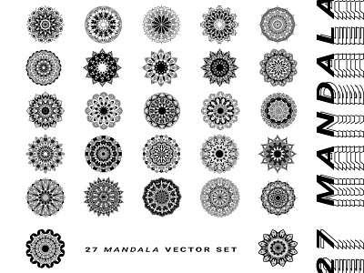 27 Black and White Mandala Vector Set abstract arabic art asian decorative doodle floral henna invitation islam lace mandala round tattoo typography vintage wedding yoga