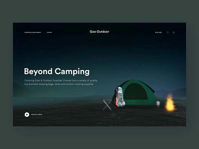 Camping gear & equipment site 3d after effects motion graphics aftereffects animation camping concept design gear gears hiking layout outdoor store supplies supply trekking ui visual website