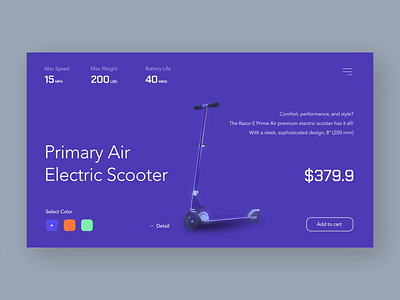 Scooter - Select Color 3d aftereffects animation color concept design electric exploration figma figmadesign layout picker product scooter ui uxui vehicle visual web design website