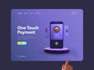 One Touch Payment - Website concept 3d aftereffects animation concept design hand layout payment product ui uxui visual