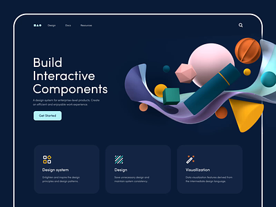 Design System Hero Page - 3D Concept 3d abstract animation colorful design system layout shaders uxui visual