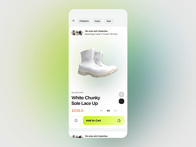 Shopping App - Swipe Interaction animation app cloth concept demo gradient interaction layout product shoes shopping swipe ui uxui